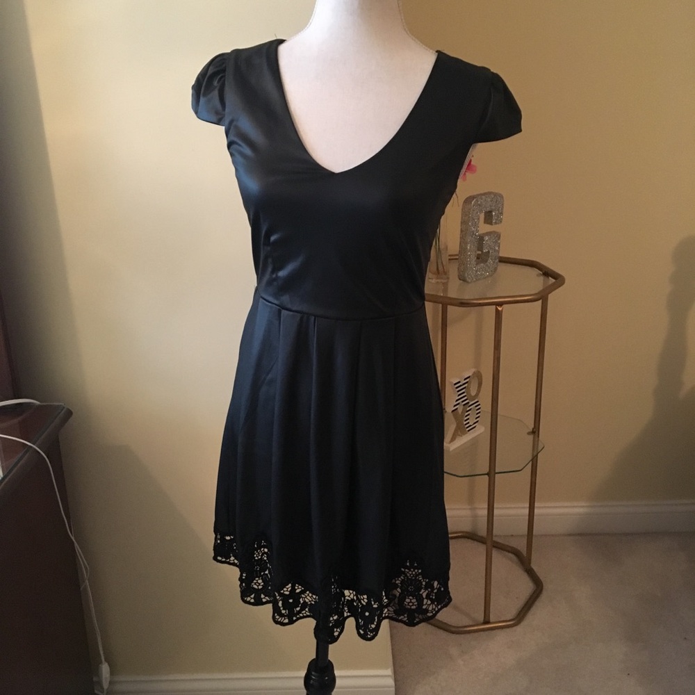 Black leather dress w/ lace detail